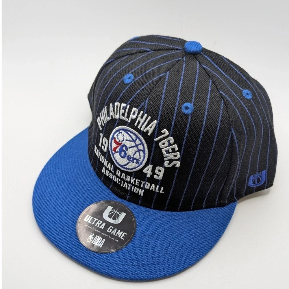 NWT Ultra Game Philadelphia 76ers‎ Hat Cap Pinstripe Black Blue Snapback NBA